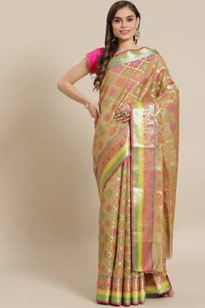 beige silk blend woven   saree with  blouse