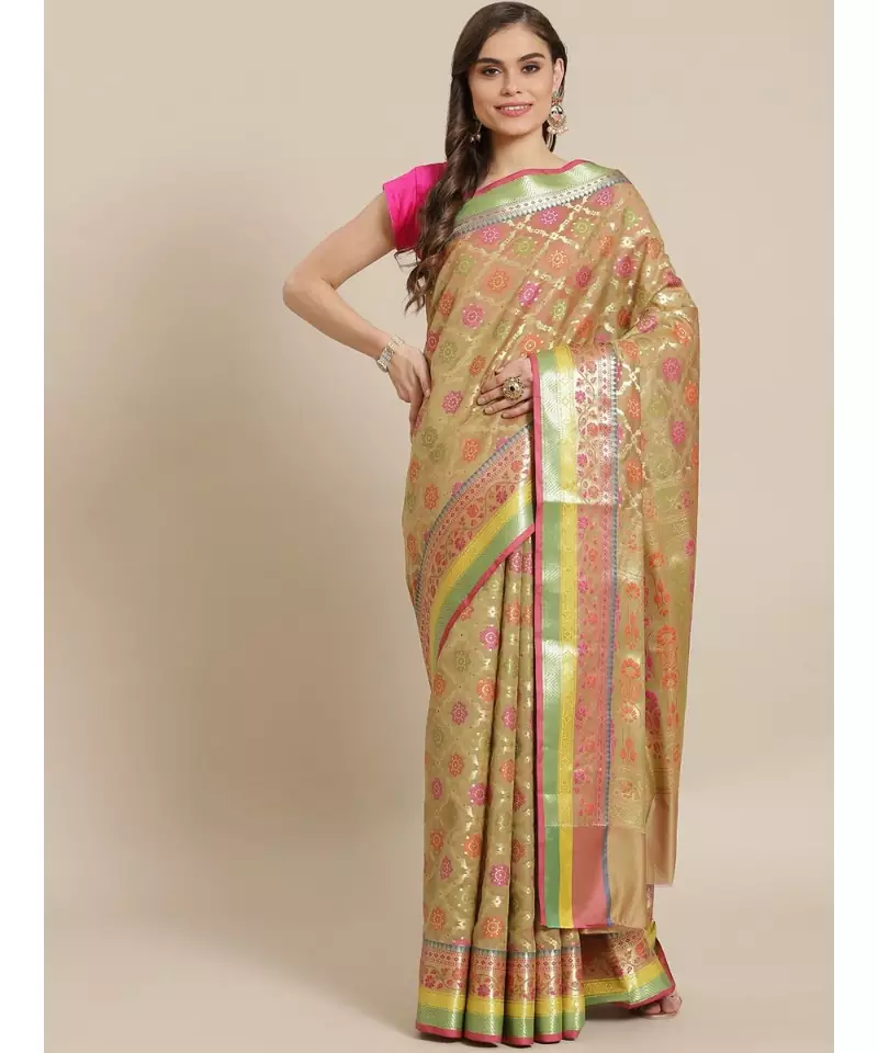 beige silk blend woven   saree with  blouse