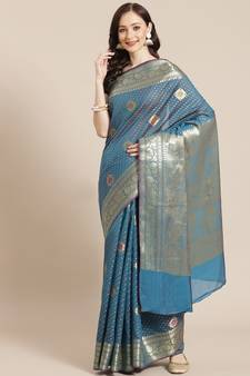 blue silk blend woven   saree with  blouse
