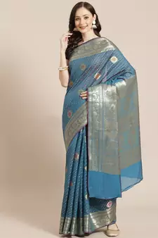 blue silk blend woven   saree with  blouse