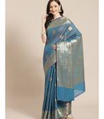 blue silk blend woven   saree with  blouse