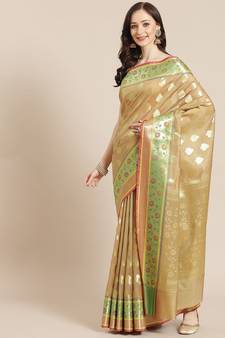 beige silk blend woven   saree with  blouse