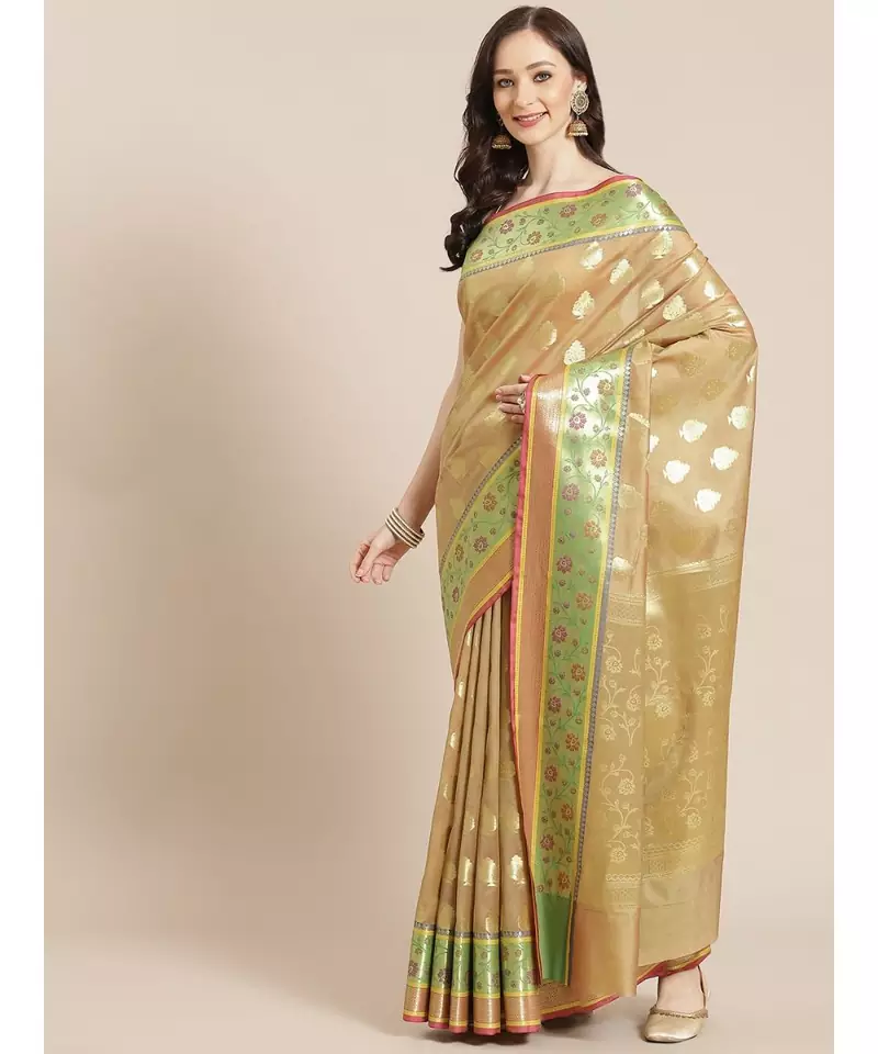 beige silk blend woven   saree with  blouse