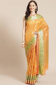 mustard silk blend woven   saree with  blouse