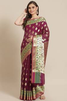 brown silk blend woven   saree with  blouse