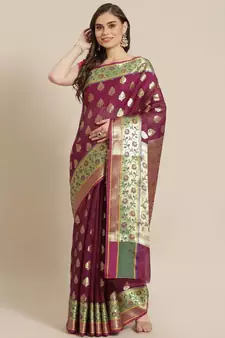 brown silk blend woven   saree with  blouse