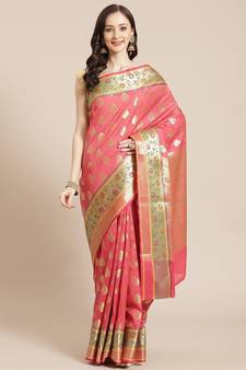 pink silk blend woven   saree with  blouse