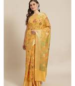 yellow silk cotton woven   saree with  blouse