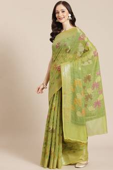 green silk cotton woven   saree with  blouse