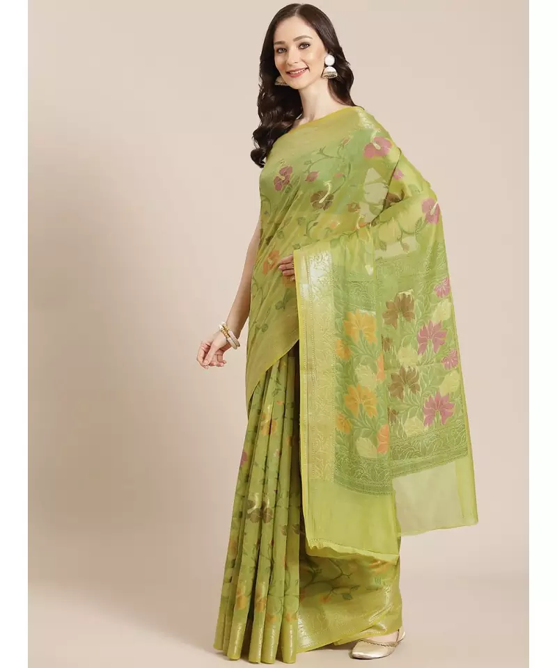 green silk cotton woven   saree with  blouse