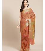 peach silk cotton woven   saree with  blouse