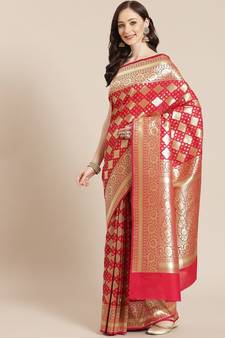 pink silk blend woven   saree with  blouse