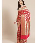 pink silk blend woven   saree with  blouse