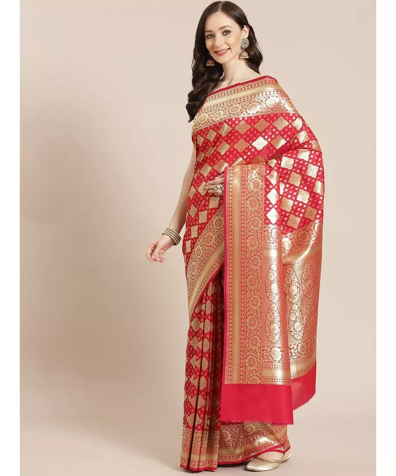 pink silk blend woven   saree with  blouse