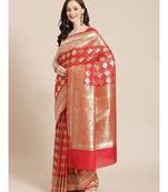 red silk blend woven   saree with  blouse