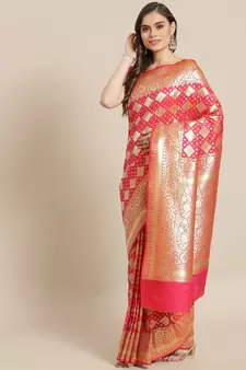 pink silk blend woven   saree with  blouse
