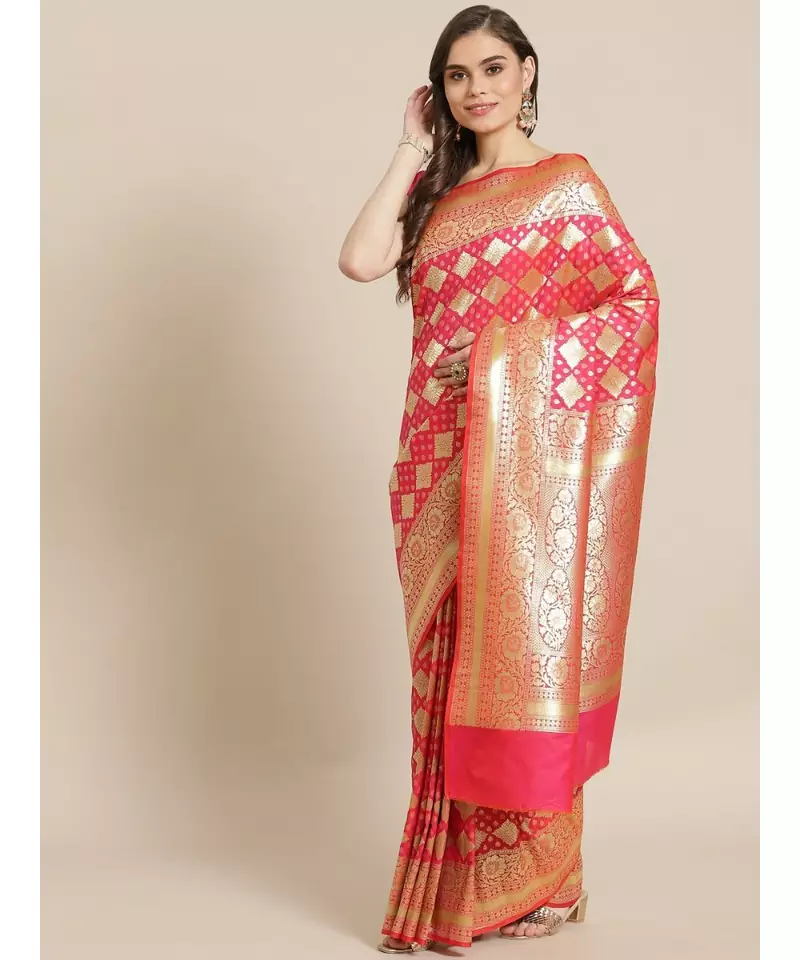 pink silk blend woven   saree with  blouse