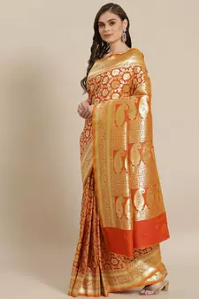 mustard silk blend woven   saree with  blouse