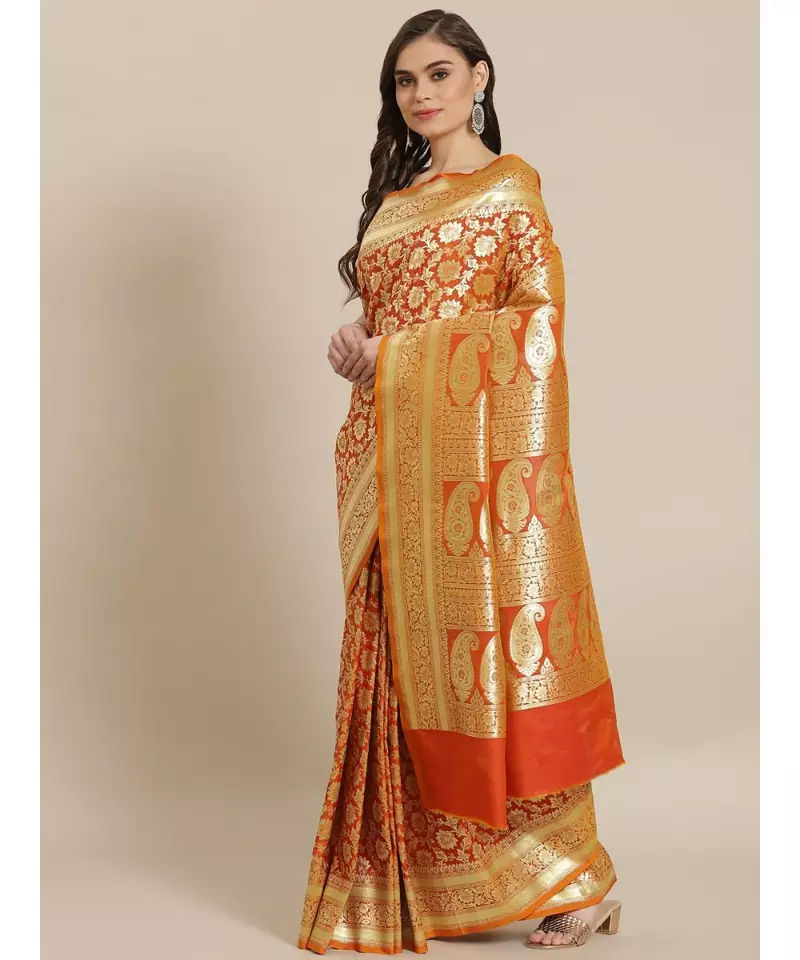 mustard silk blend woven   saree with  blouse