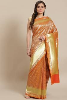 mustard silk blend woven   saree with  blouse