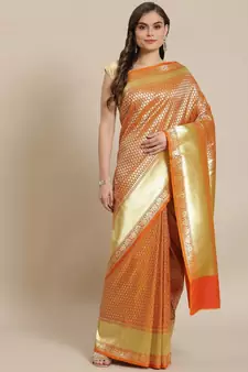 mustard silk blend woven   saree with  blouse