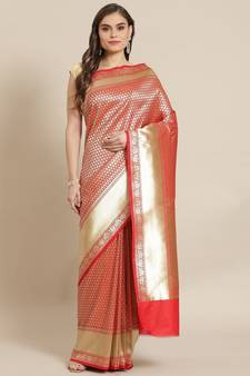 red silk blend woven   saree with  blouse