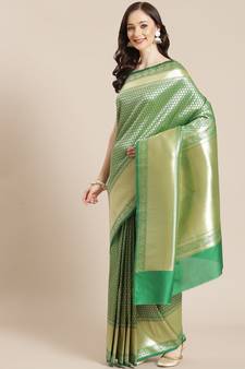 green silk blend woven   saree with  blouse