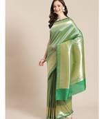 green silk blend woven   saree with  blouse