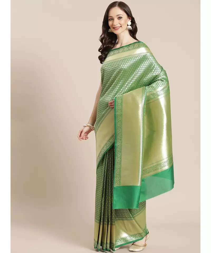 green silk blend woven   saree with  blouse