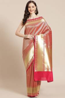 pink silk blend woven   saree with  blouse
