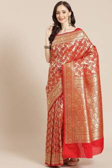 red silk blend woven   saree with  blouse