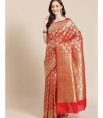 red silk blend woven   saree with  blouse