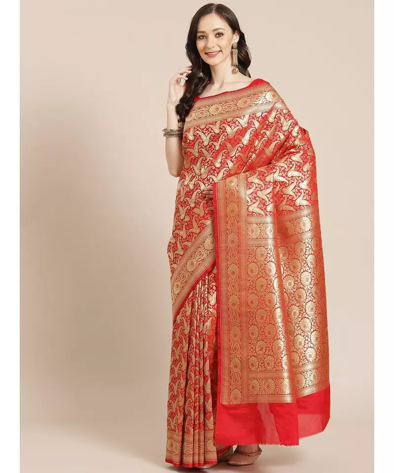 red silk blend woven   saree with  blouse
