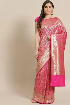 pink silk blend woven   saree with  blouse