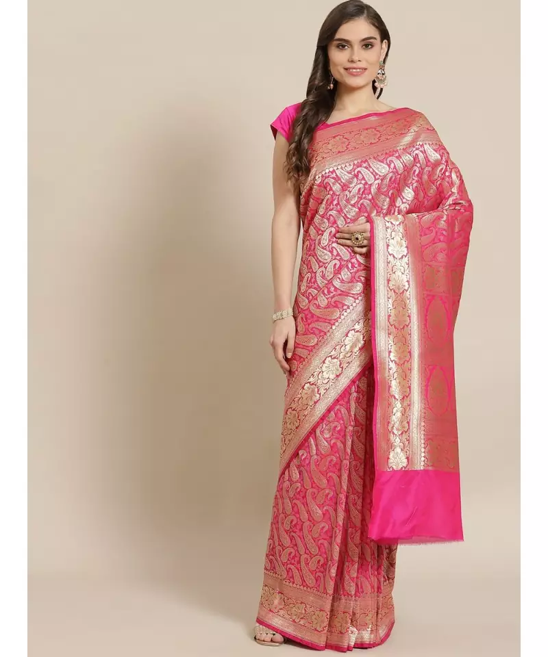 pink silk blend woven   saree with  blouse