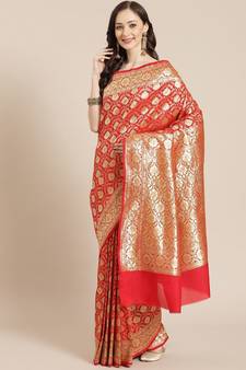 red silk blend woven   saree with  blouse