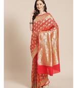 red silk blend woven   saree with  blouse
