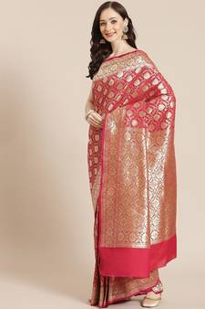 pink silk blend woven   saree with  blouse