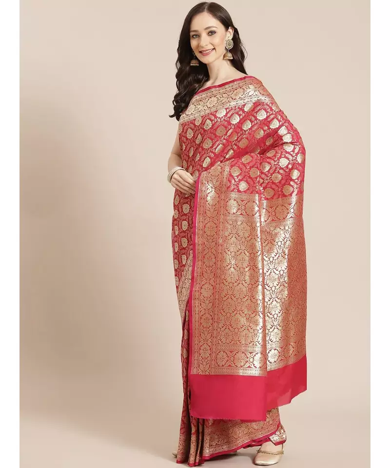 pink silk blend woven   saree with  blouse