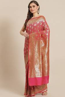 pink silk blend woven   saree with  blouse