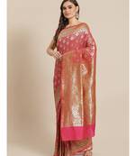 pink silk blend woven   saree with  blouse