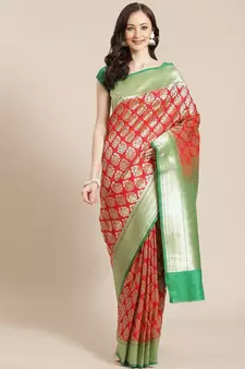 red silk blend woven   saree with  blouse