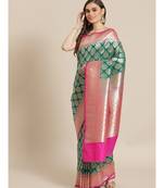 green silk blend woven   saree with  blouse