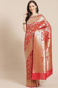 red silk blend woven   saree with  blouse