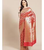 red silk blend woven   saree with  blouse