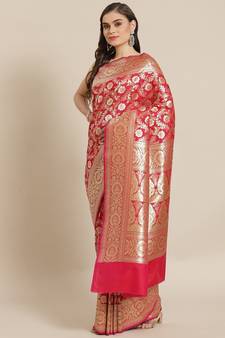 pink silk blend woven   saree with  blouse