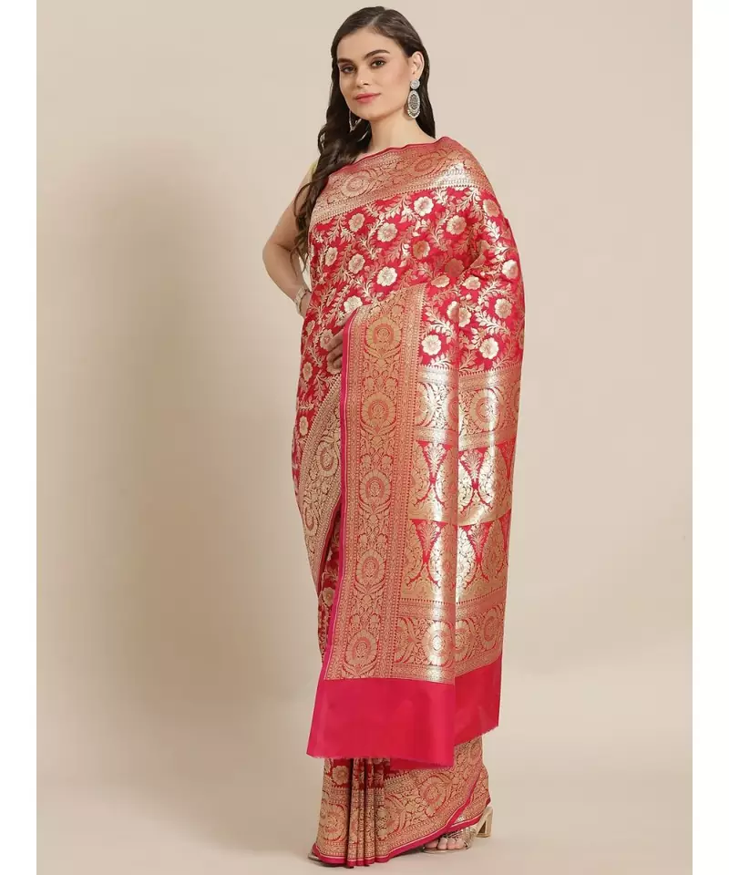 pink silk blend woven   saree with  blouse
