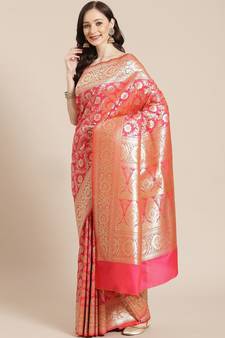 pink silk blend woven   saree with  blouse