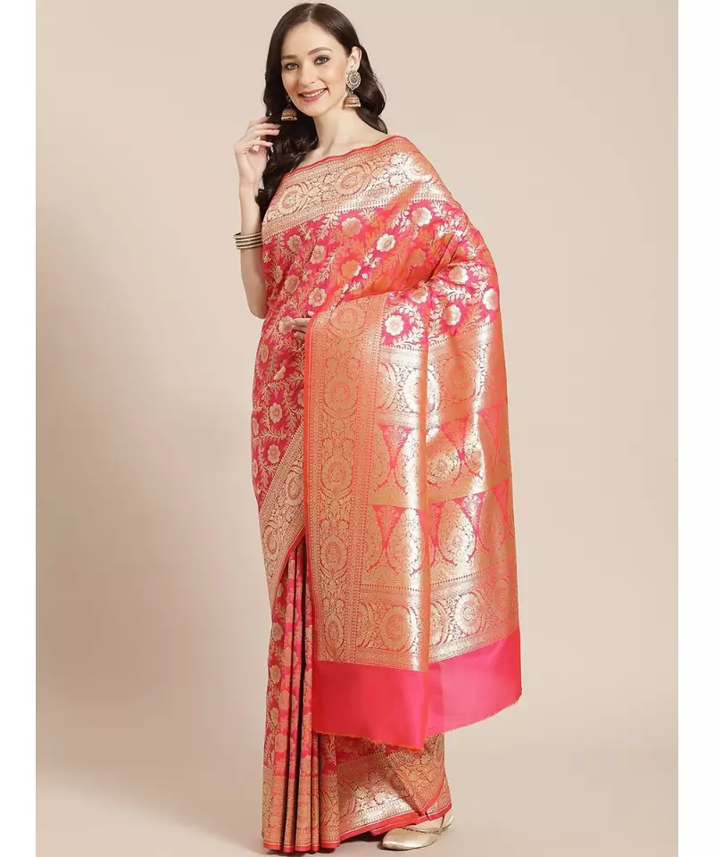 pink silk blend woven   saree with  blouse