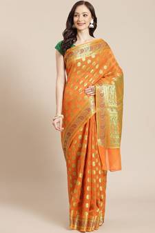 orange silk blend woven   saree with  blouse